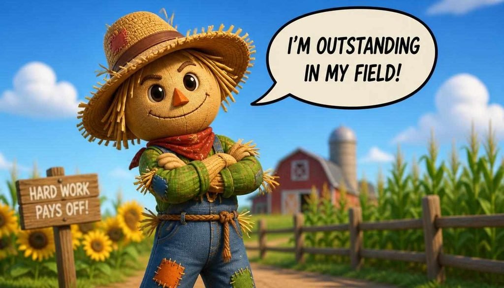 Cartoon scarecrow striking a confident pose