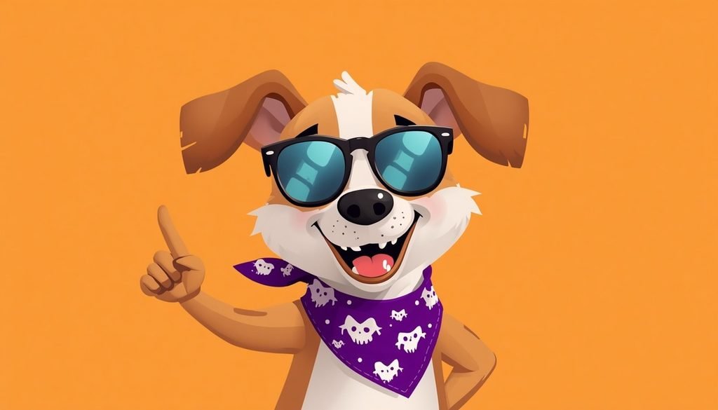 Cartoon dog posing for a spooky selfie