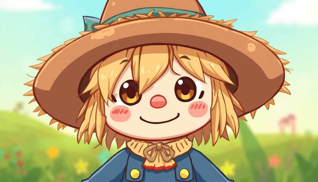 Cute chibi cartoon scarecrow character for kids